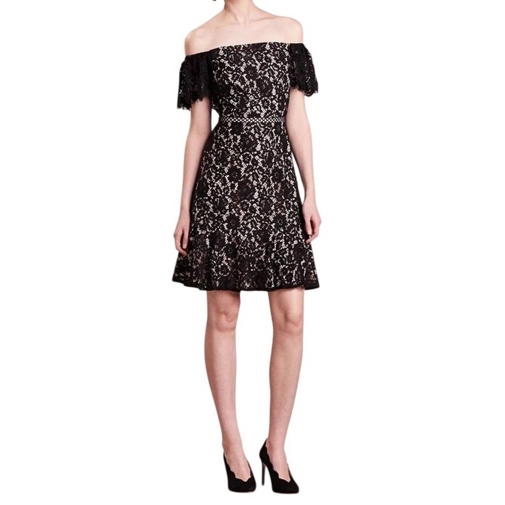 J CREW Off-The-Shoulder Black Lace Dress 8 LBD‎ Wedding Guest Special Occasions